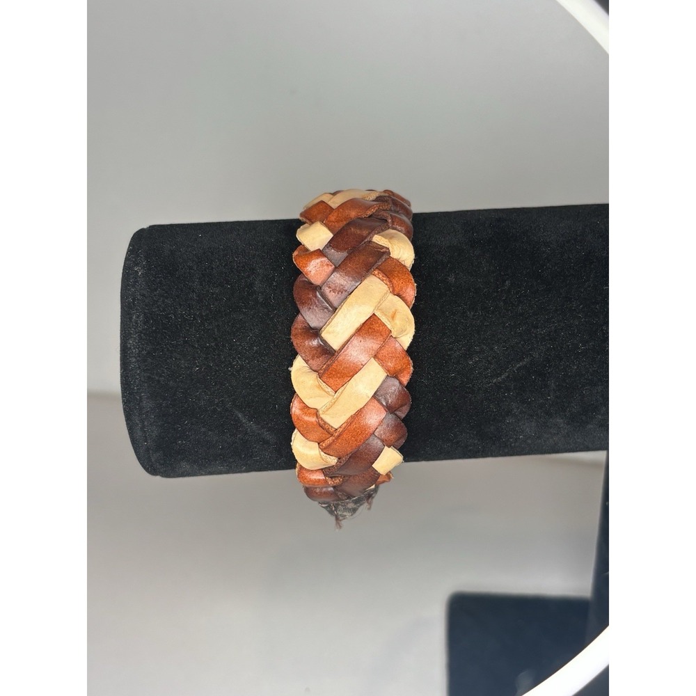 Vintage Braided Leather Bracelet Adjustable Brown Tan Boho Unisex